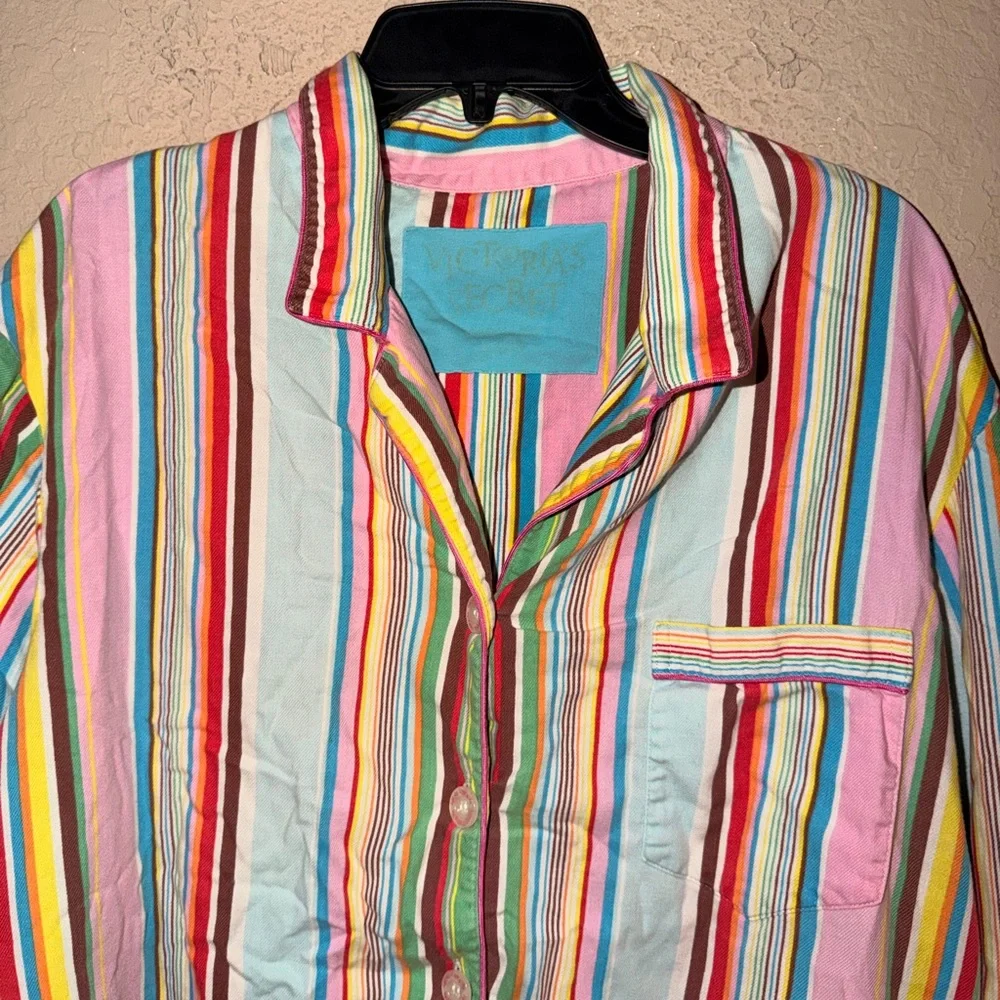 Vintage Victoria’s Secret Rainbow Stripes Pajama Top With Matching Pants Y2K 90 - Picture 4 of 14